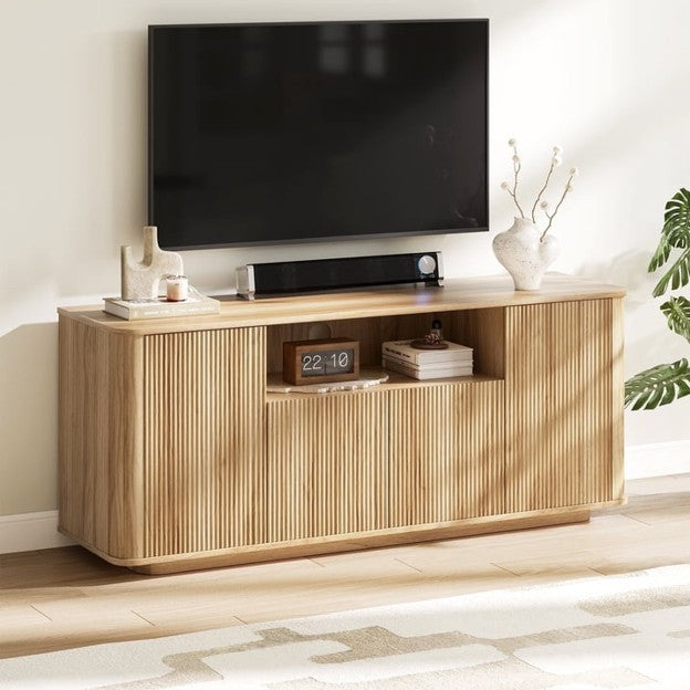 Fluted TV Stand for TVs up to 65", 55" Modern Media Console with 3-Sided Fluted Design