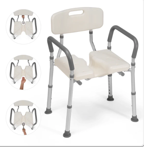 MaxKare Shower Chair with Back and Arms, U-Shape Groove Cutout for Private Cleaning