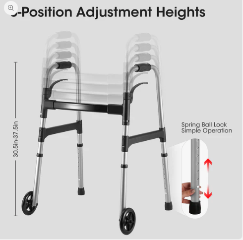 MaxKare Folding Walker with Wheels – Adjustable Height