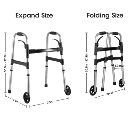 MaxKare Folding Walker with Wheels – Adjustable Height
