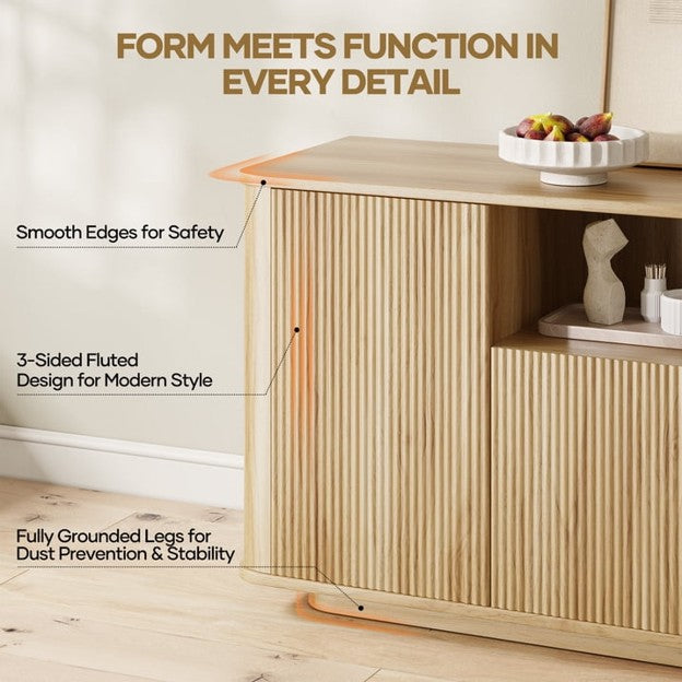 Fluted TV Stand for TVs up to 65", 55" Modern Media Console with 3-Sided Fluted Design