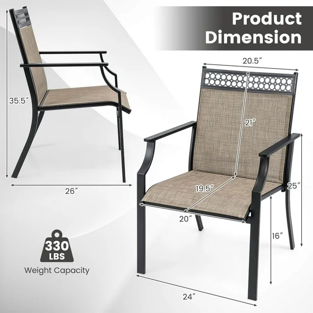 Patio Chairs Set of 2 with All Weather Breathable Fabric High Backrest Coffee
