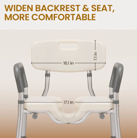 MaxKare Shower Chair with Back and Arms, U-Shape Groove Cutout for Private Cleaning