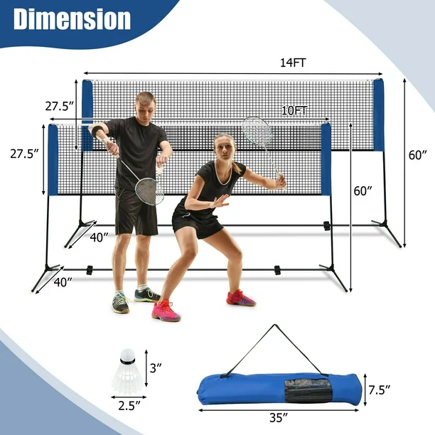 Costway 10FT Adjustable Badminton Net Set W/2 Shuttlecocks Portable Carry Bag