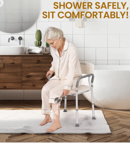 MaxKare Shower Chair with Back and Arms, U-Shape Groove Cutout for Private Cleaning