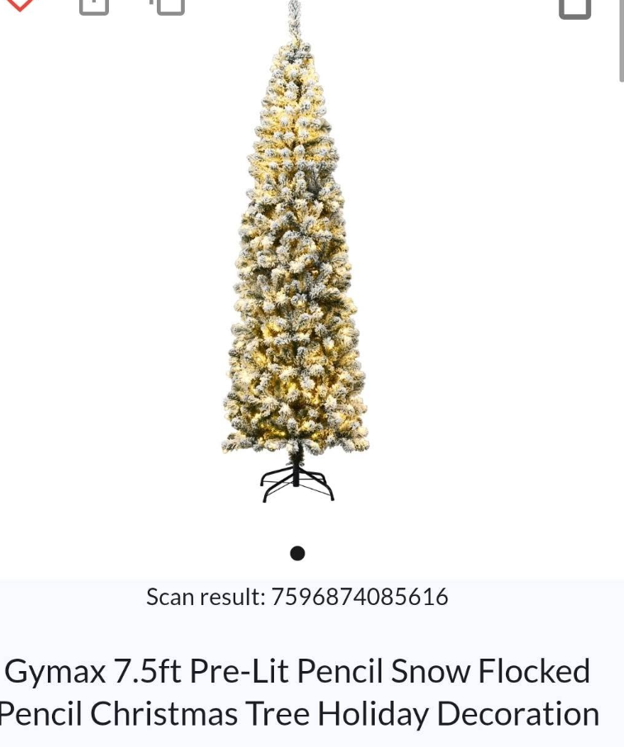 7.5ft Pre‑Lit Pencil Snow‑Flocked Christmas Tree