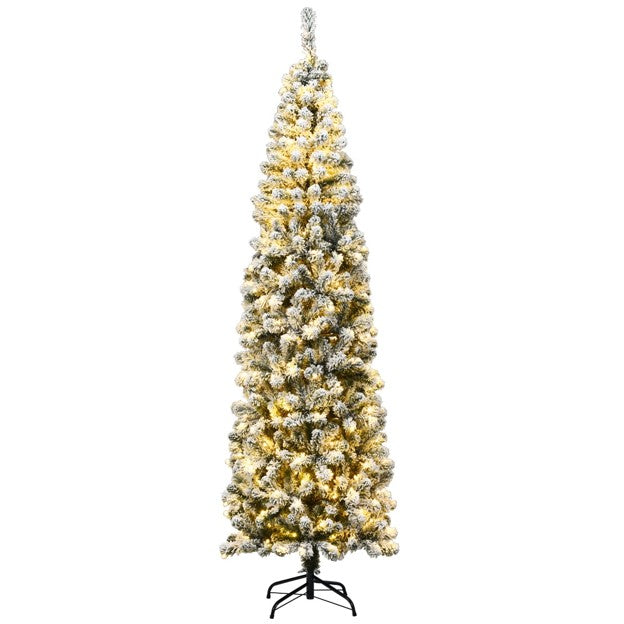 7.5ft Pre‑Lit Pencil Snow‑Flocked Christmas Tree