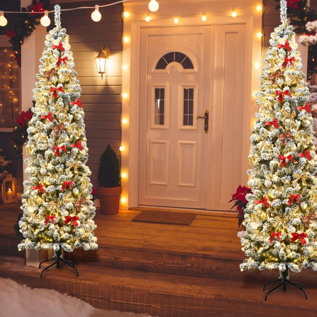 7.5ft Pre‑Lit Pencil Snow‑Flocked Christmas Tree