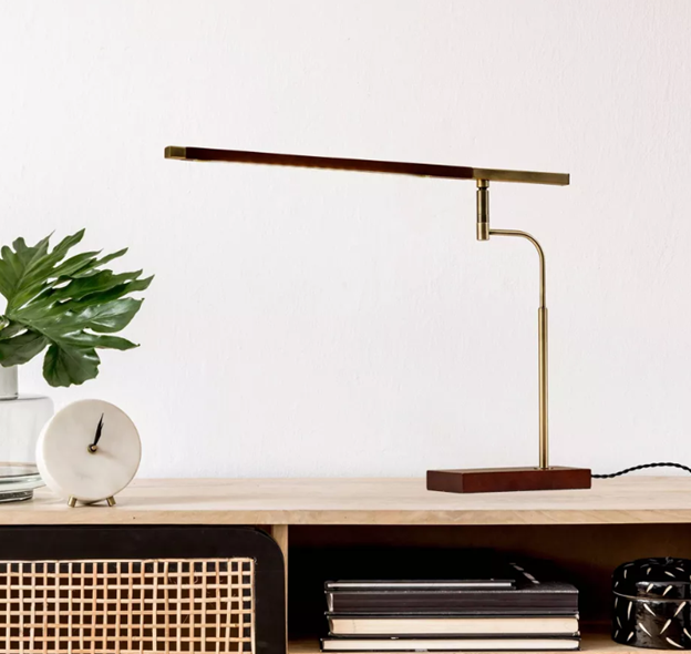 ED Barrett Desk Lamp Walnut/Brass Touch Sensor, USB Port,