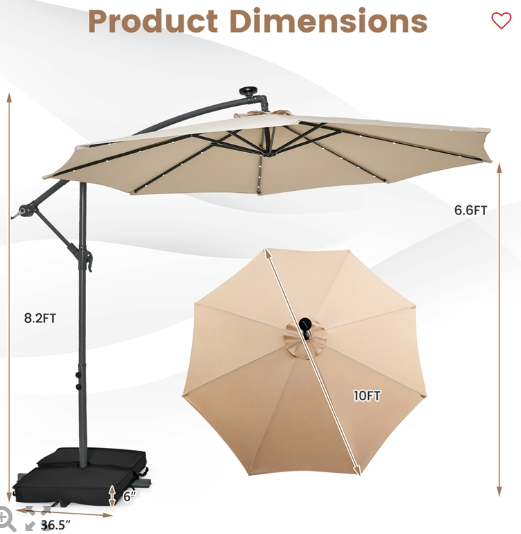 10FT Hanging Offset Umbrella – Beige