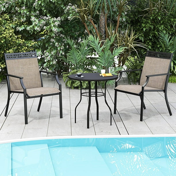 Patio Chairs Set of 2 with All Weather Breathable Fabric High Backrest Coffee