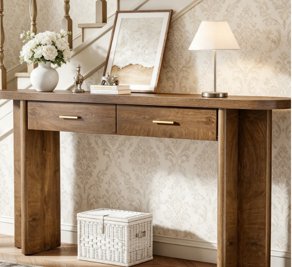 Lantine 63" Oval Console Table – Farmhouse Style (Brown) 🤎🪵 Brand New • 1 PC •