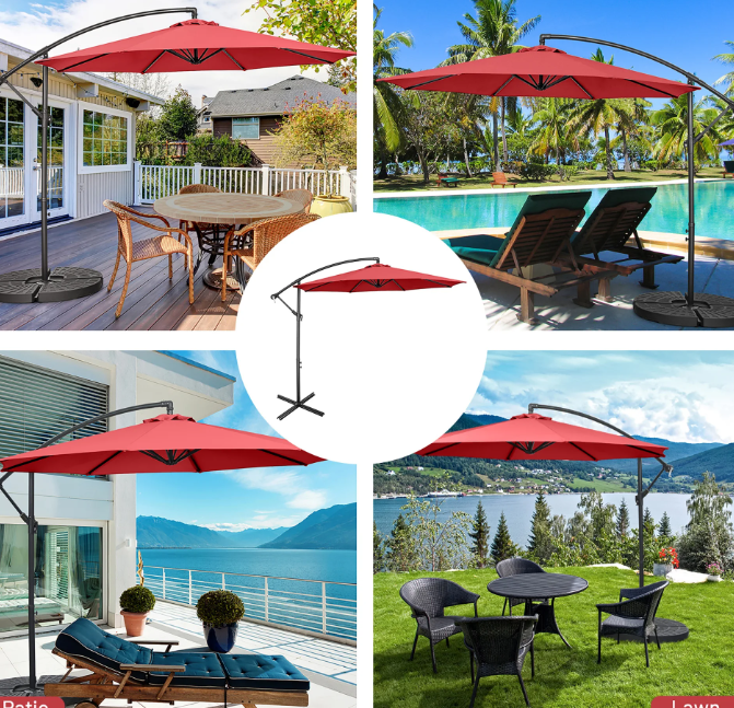 Patio Umbrella with Stand & Solar LED Lights Blue