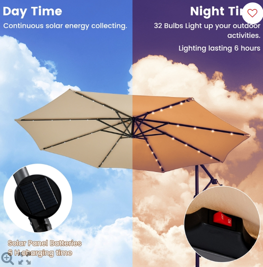 10FT Hanging Offset Umbrella – Beige