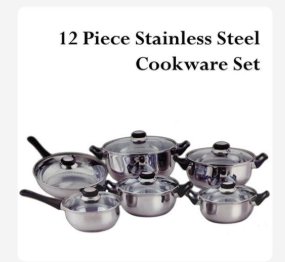Pearl COOKWARE-12 Brand New 12 Piece Stainless Steel Cookware Set