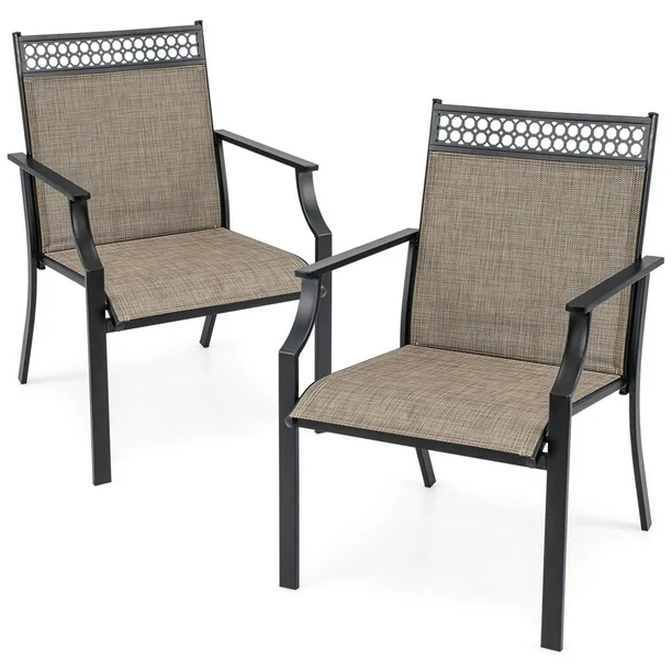 Patio Chairs Set of 2 with All Weather Breathable Fabric High Backrest Coffee