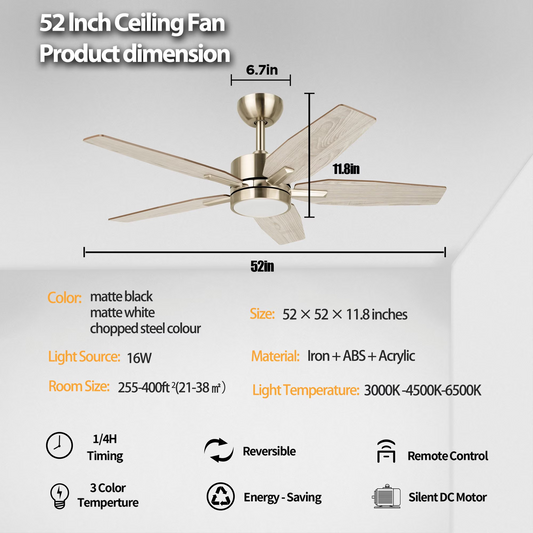 52-Inch Ceiling Fan with Light - 5-Blade Ceiling Fan