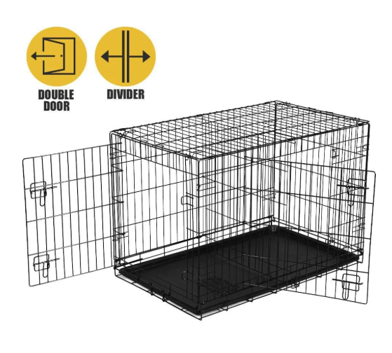 Vibrant Life Double‑Door Metal Wire Dog Crate with Divider – 36"