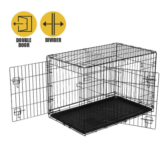Vibrant Life Double‑Door Metal Wire Dog Crate with Divider – 36"