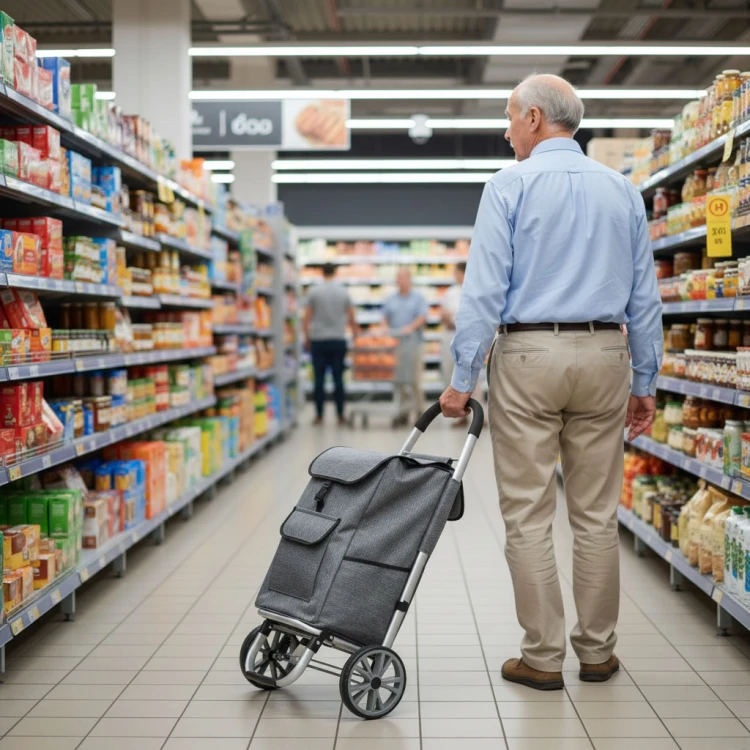 Shopping Trolley with Bag 33 Liters Large Wheels Additional Pockets ModernHome