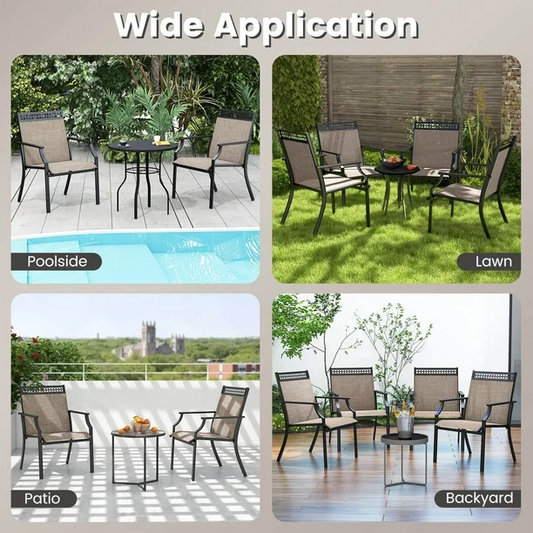 Patio Chairs Set of 2 with All Weather Breathable Fabric High Backrest Coffee