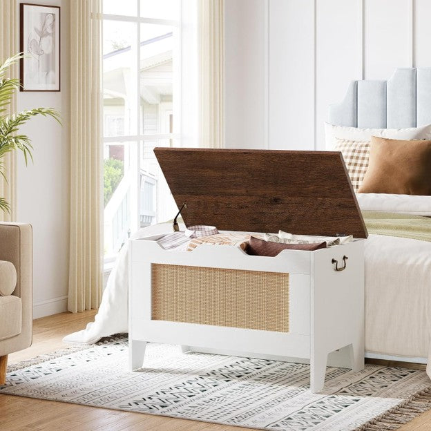 torage Chest, Rattan Toy Chest for Boys Girls, 30" Kids Wood Large Toy Box, Storage Bench