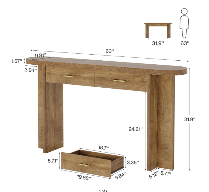 Lantine 63" Oval Console Table – Farmhouse Style (Brown) 🤎🪵 Brand New • 1 PC •