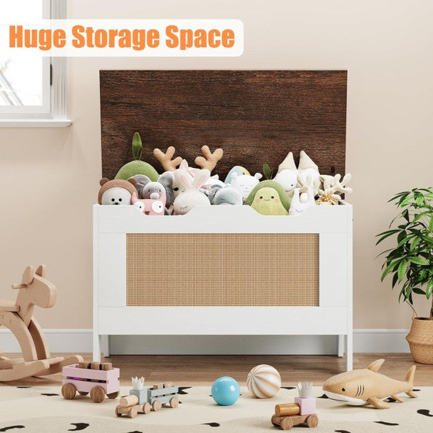 torage Chest, Rattan Toy Chest for Boys Girls, 30" Kids Wood Large Toy Box, Storage Bench