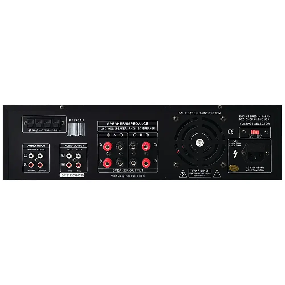 Pyle 300W 4-Channel Home Audio Power Amplifier - Stereo Receiver with USB/ RCA/ AUX/ 2 Mic Inputs w/ Echo/ LED/ EQ/ Digital Display/ Remote - For PA - iPhone - Karaoke - Home Entertainment - PT390AU