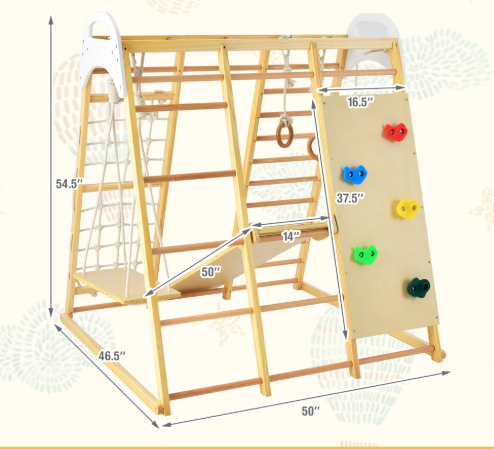 8-in-1 Jungle Gym Playset, Wooden Climber Play Set