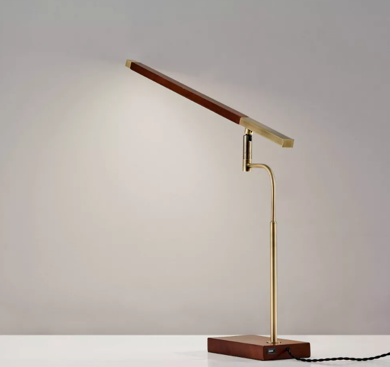 ED Barrett Desk Lamp Walnut/Brass Touch Sensor, USB Port,