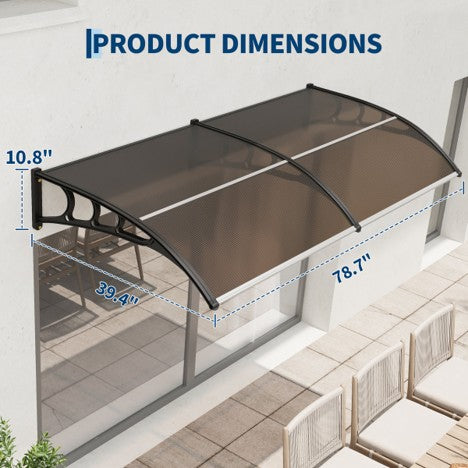 40 × 80 in Polycarbonate Door Awning, Outdoor Window Canopy