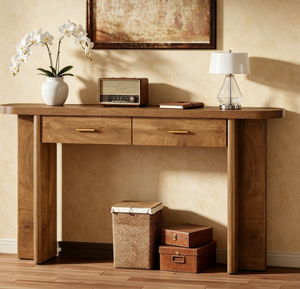 Lantine 63" Oval Console Table – Farmhouse Style (Brown) 🤎🪵 Brand New • 1 PC •