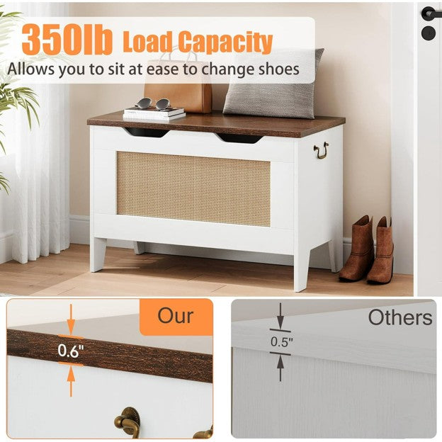 torage Chest, Rattan Toy Chest for Boys Girls, 30" Kids Wood Large Toy Box, Storage Bench