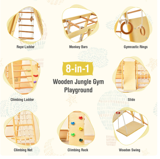 8-in-1 Jungle Gym Playset, Wooden Climber Play Set
