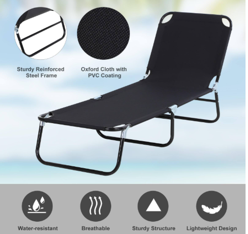 3-Position Metal Adjustable Backrest Outdoor Chaise Chair Lounge