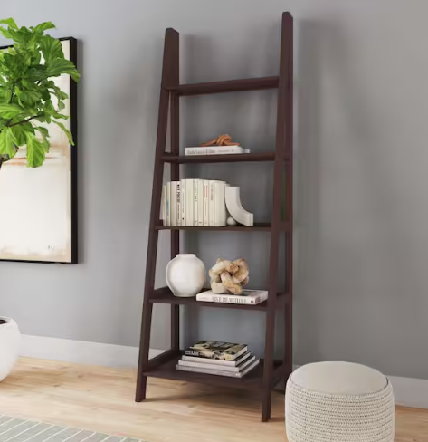 Benson 72” Tall 5-Shelf Ladder Bookcase – Espresso