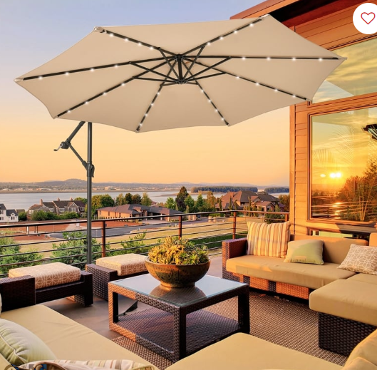 10FT Hanging Offset Umbrella – Beige