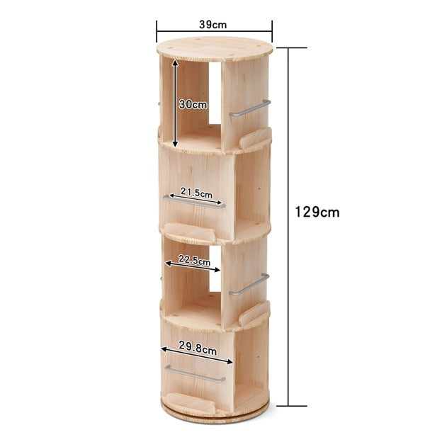 TOYTEXX 4-Tier Rotating Bookshelf, 360° Solid Wood Stackable Organizer for Home & Office -