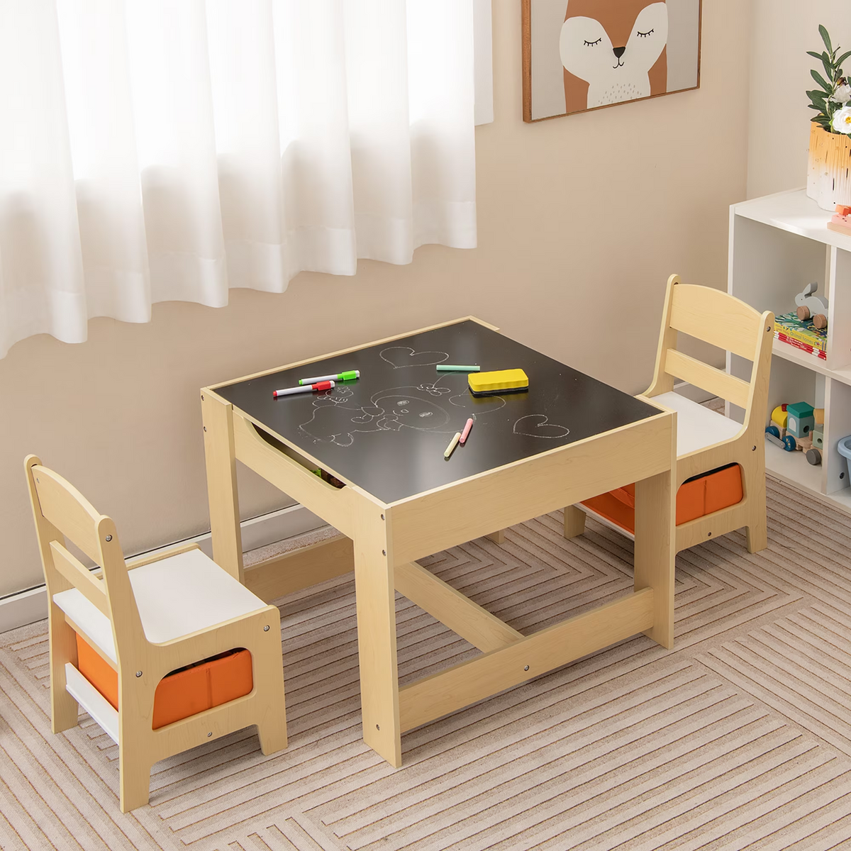 Kids Table & Chairs Set – With Storage, Blackboard & Whiteboard