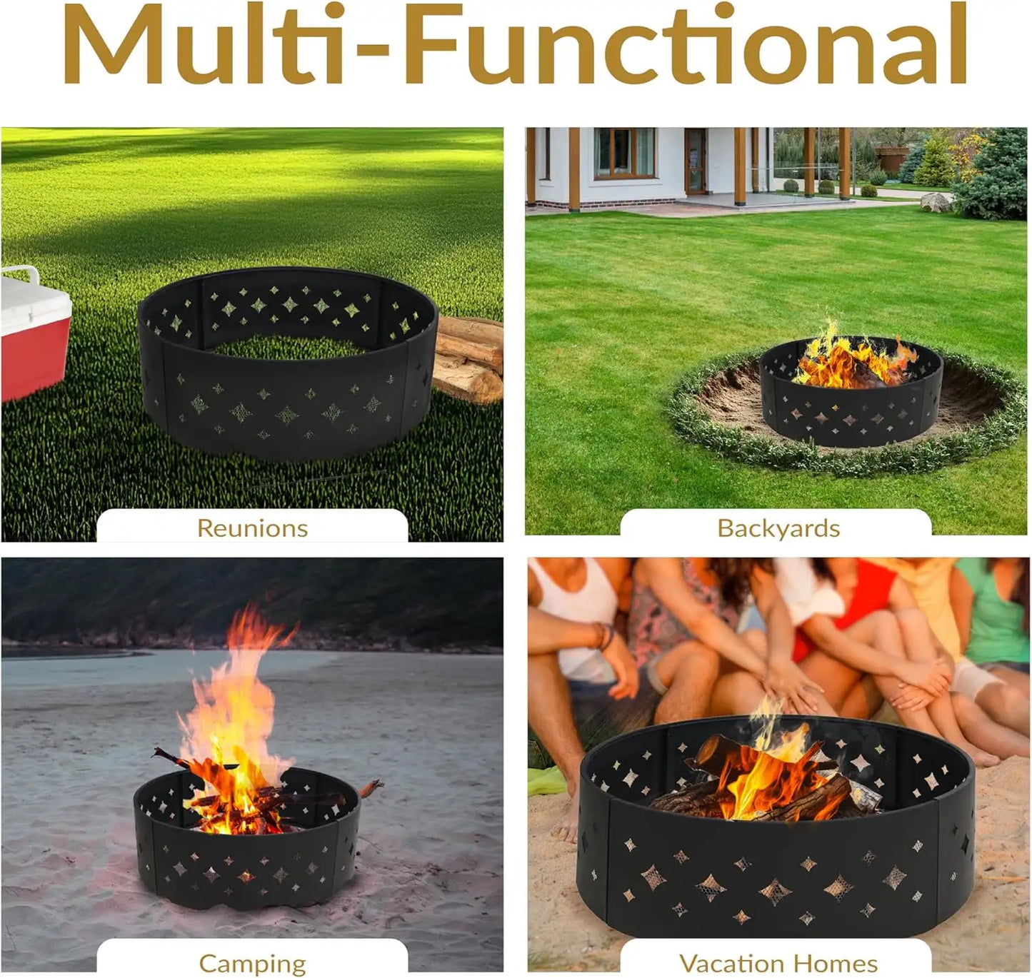 Sunnydaze 36-Inch Outdoor Fire Pit Ring with Poker – Diamond Pat