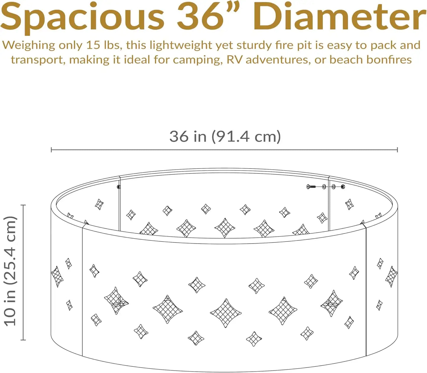 Sunnydaze 36-Inch Outdoor Fire Pit Ring with Poker – Diamond Pat